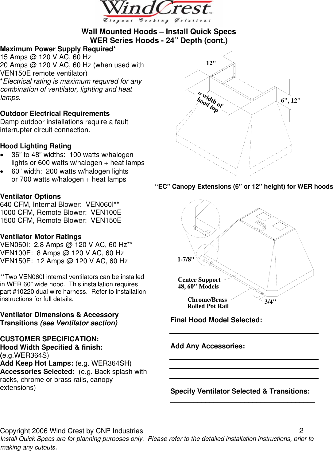 Page 2 of 2 - Wind-Crest Wind-Crest-Wer364Sh-Users-Manual SpecsWER24_120705