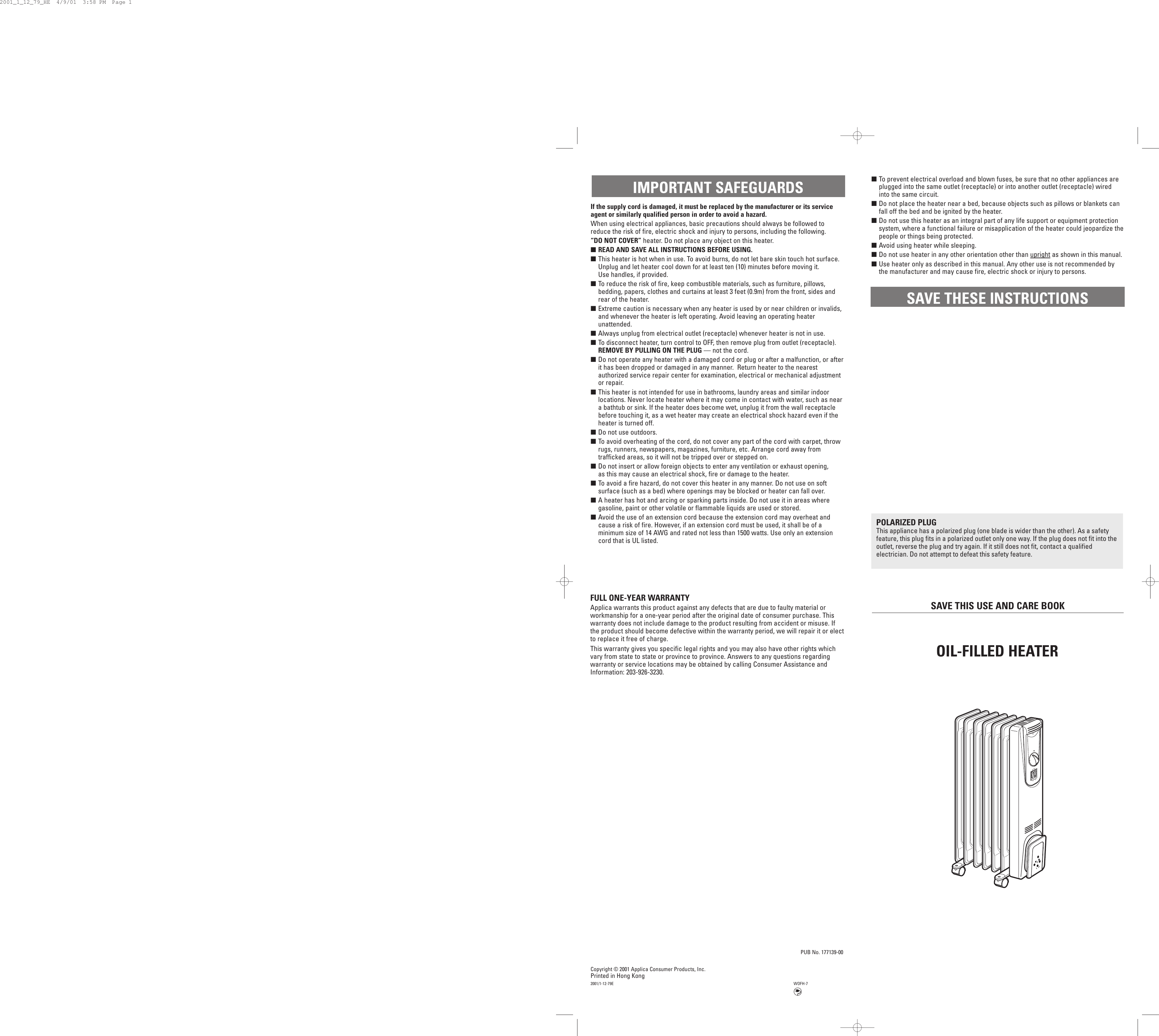 Page 1 of 2 - Windmere Windmere-Wofh7-Use-And-Care-Manual- 2001_1_12_79_HE  Windmere-wofh7-use-and-care-manual