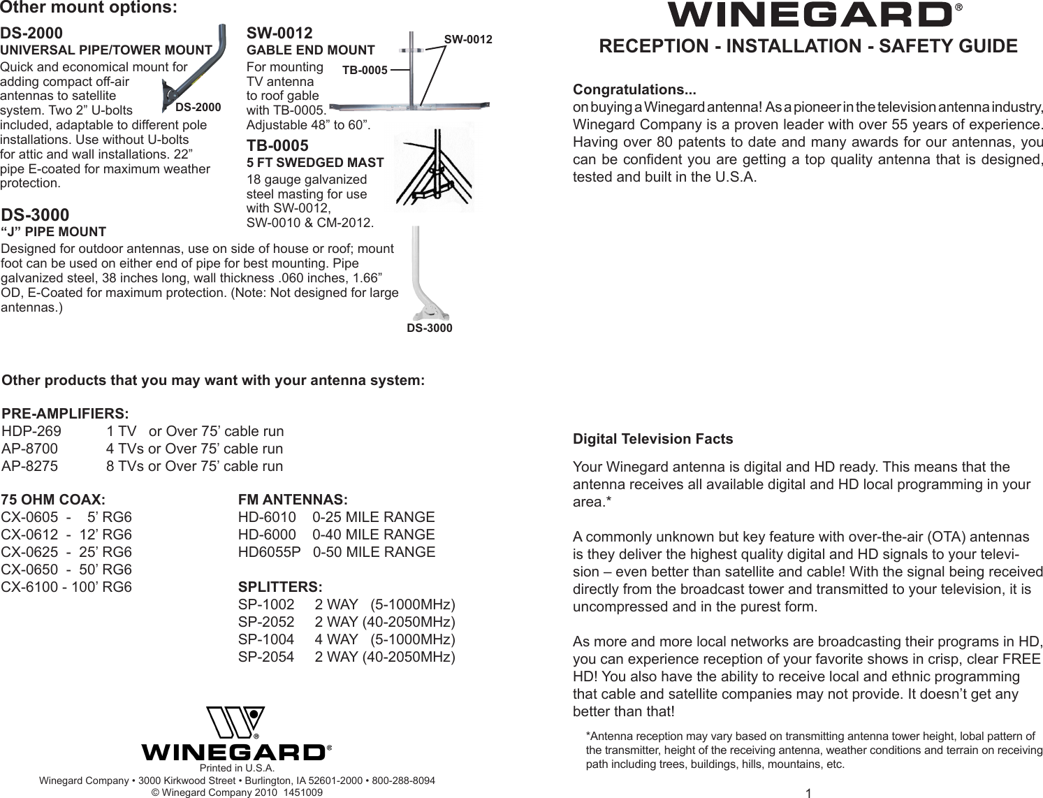 Page 1 of 5 - Winegard Winegard-Tv-Antenna-Ap-8275-Users-Manual-  Winegard-tv-antenna-ap-8275-users-manual