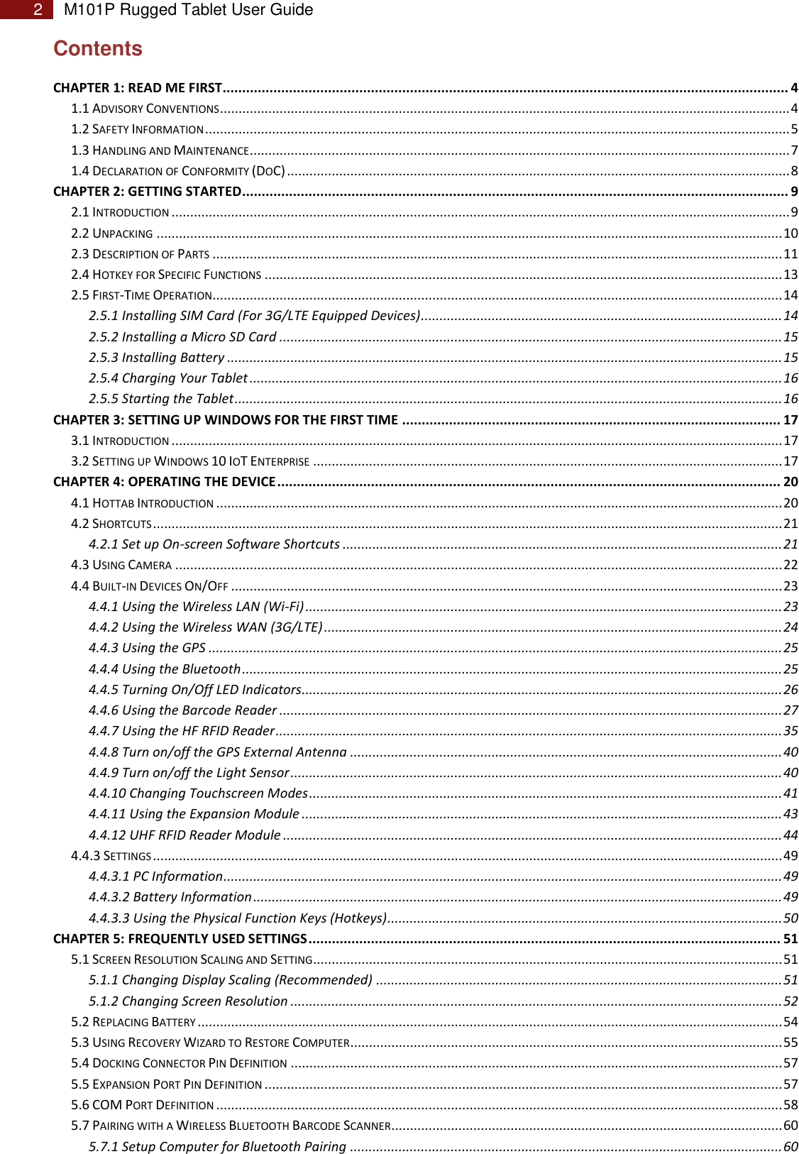 Page 2 of Winmate M101P Rugged Tablet PC User Manual Rugged Windows Tablet M101P