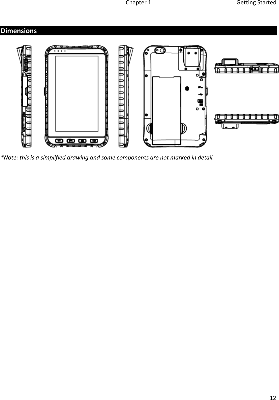 Chapter 1  Getting Started 12 Dimensions *Note: this is a simplified drawing and some components are not marked in detail.