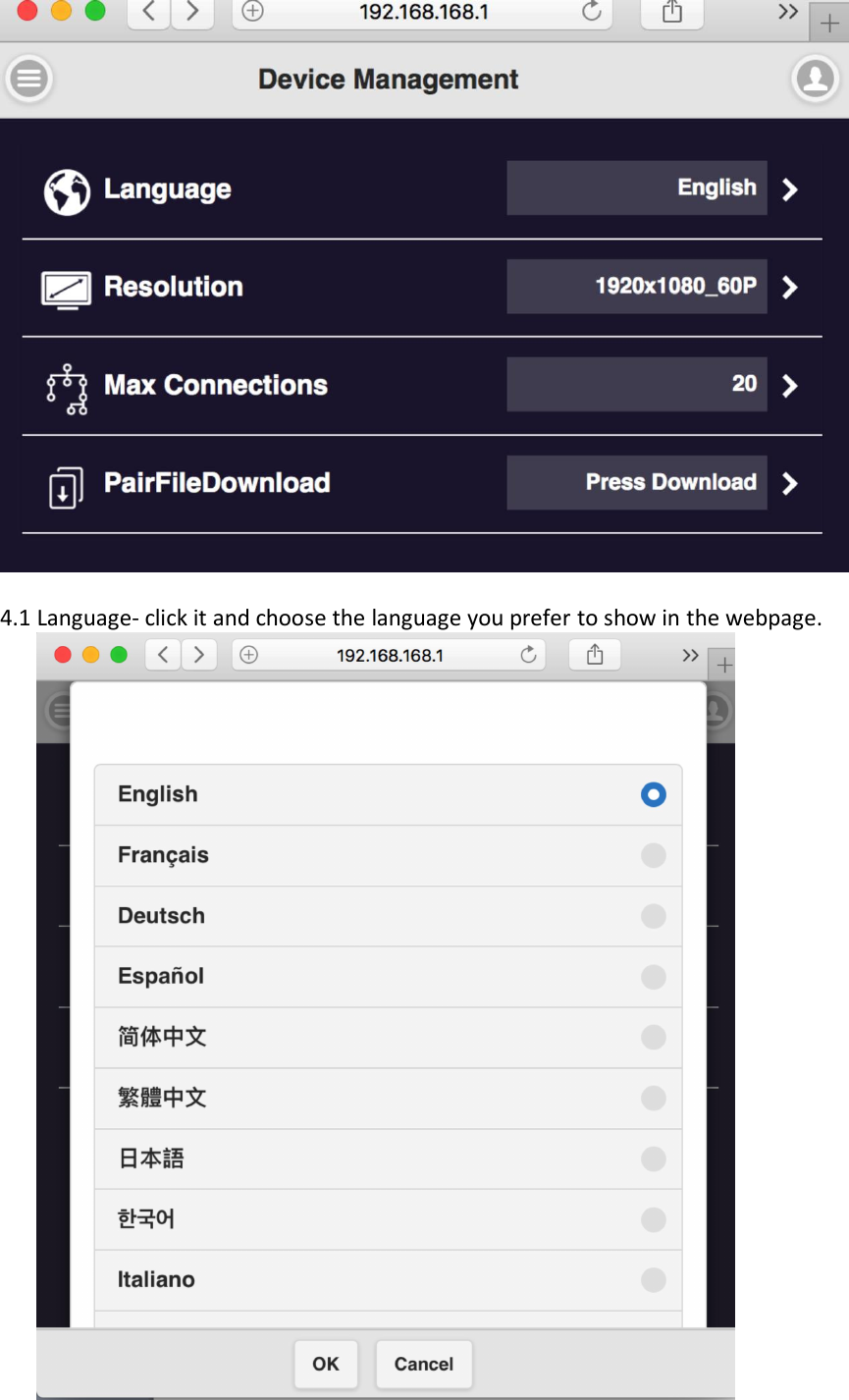 4.1 Language- click it and choose the language you prefer to show in the webpage.