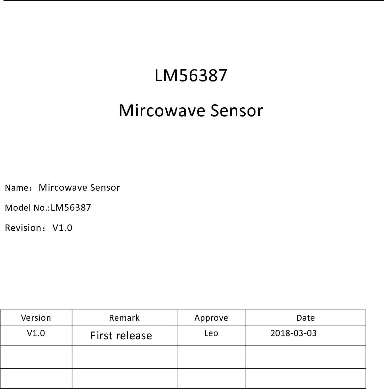 Winplus LM56387 Microwave Sensor Module User Manual CMMI PM PIM PROPOSAL