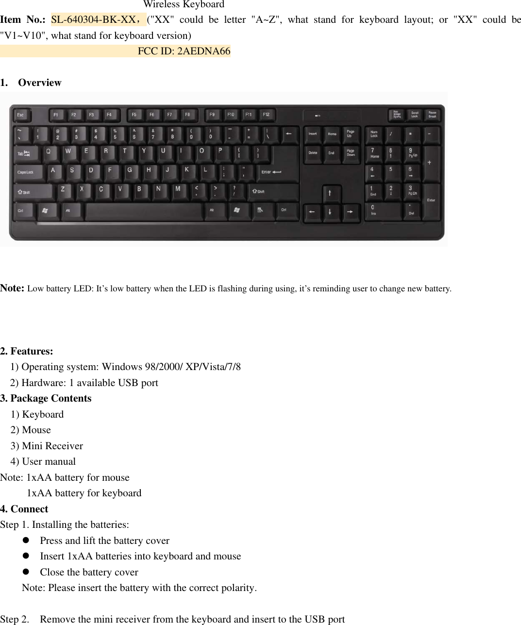 Page 1 of Winspeed A66 wireless entry-level deskset, black User Manual keyboard