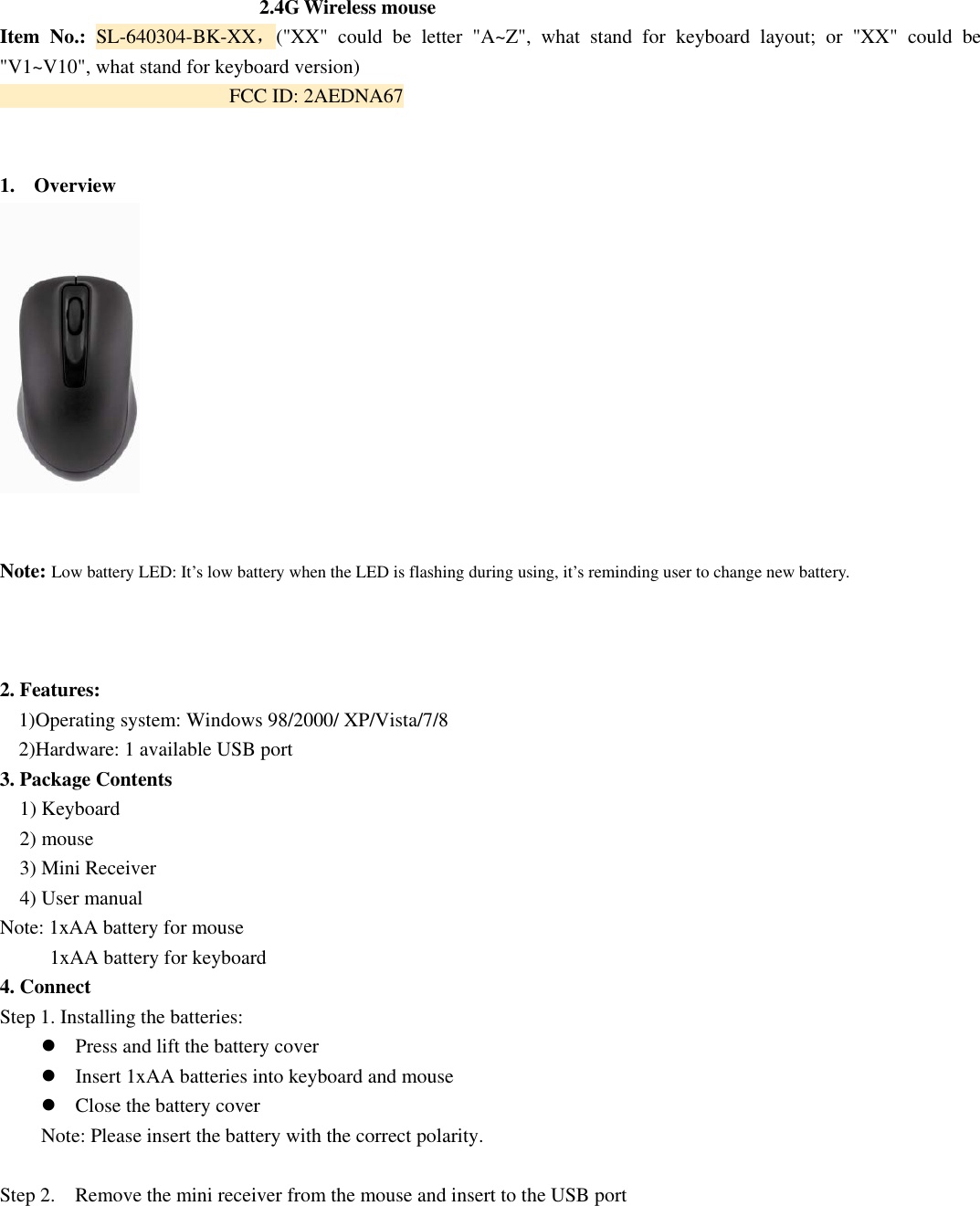 Page 1 of Winspeed A67 wireless entry-level deskset, black User Manual wireless mouse