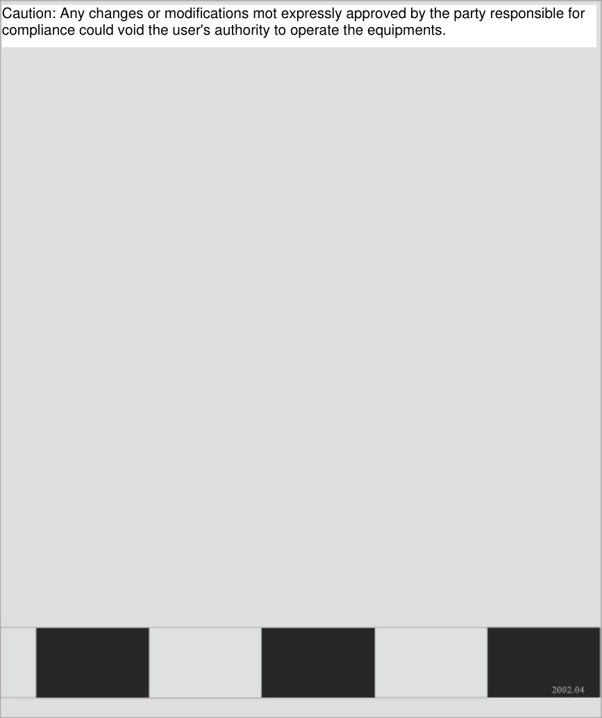  Caution: Any changes or modifications mot expressly approved by the party responsible forcompliance could void the user's authority to operate the equipments.