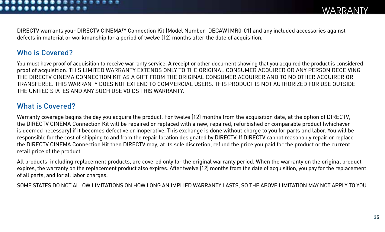 Wistron Ne DTVDCCK DirecTV Cinema Connection Kit User Manual