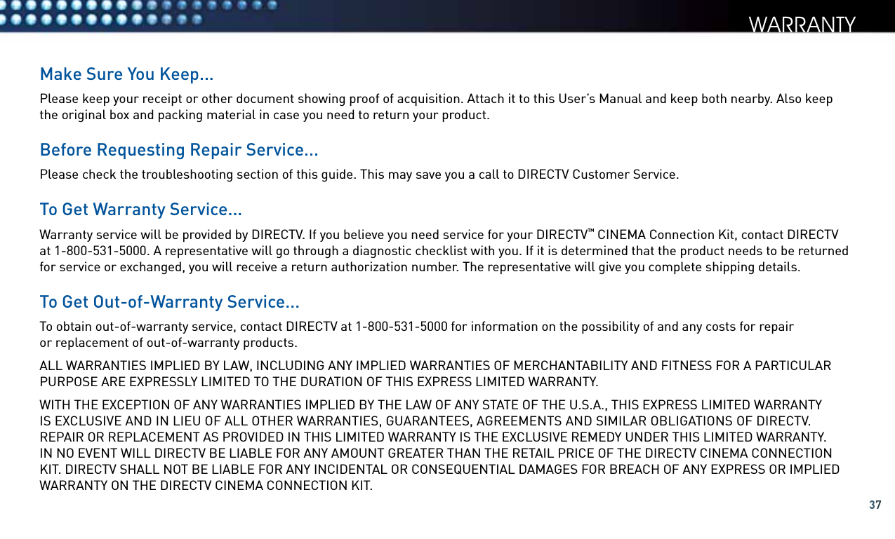 Wistron Ne DTVDCCK DirecTV Cinema Connection Kit User Manual