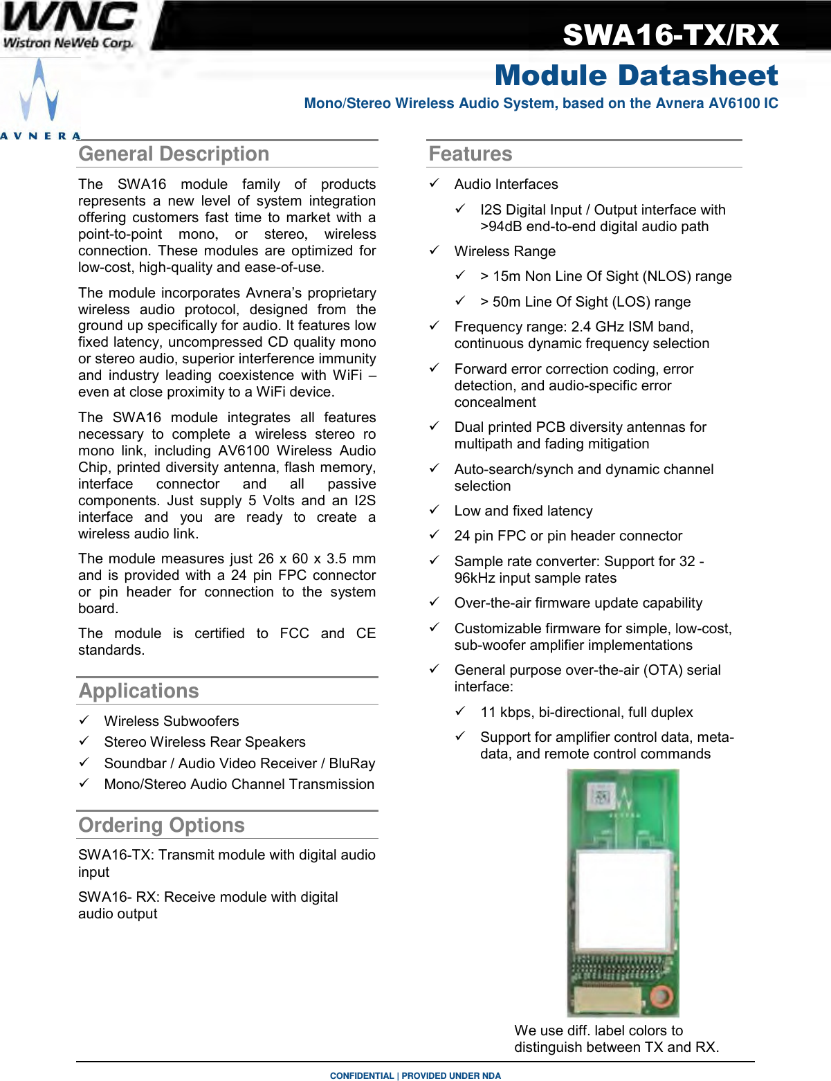 Wistron Ne SWA16 Wireless Audio Module User Manual