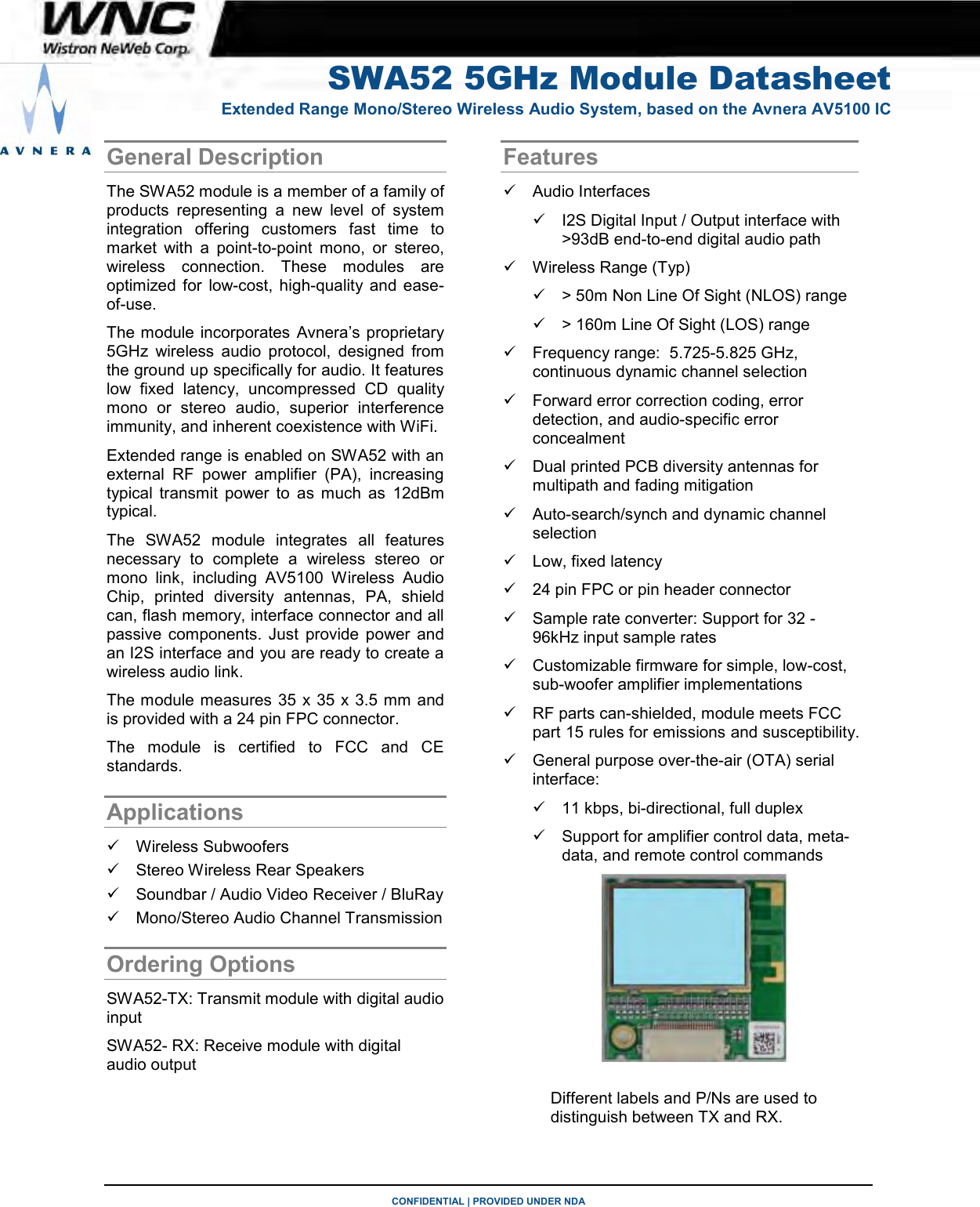 Wistron Ne SWA52 Wireless Audio Module User Manual