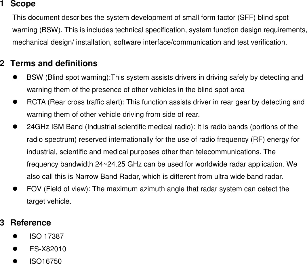 Page 3 of Wistron NeWeb RI03 Blind Spot Warning (BSW) and Rear Cross Traffic Alert (RCTA) radar sensor. User Manual