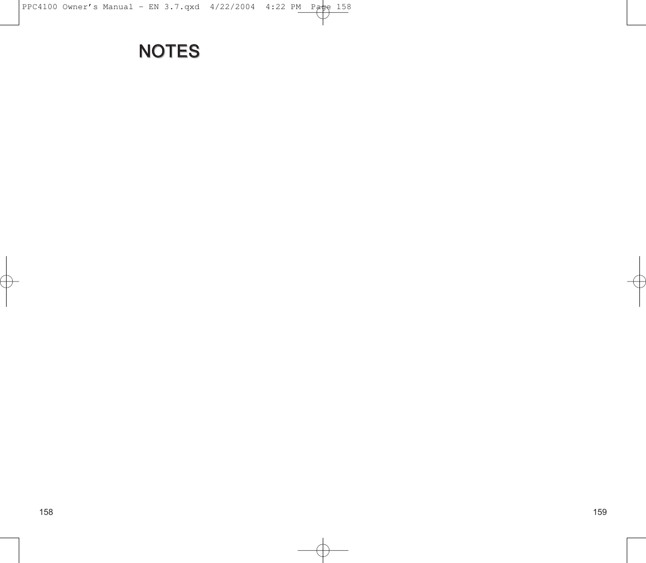 159158NNOOTTEESSNNOOTTEESSPPC4100 Owner’s Manual - EN 3.7.qxd  4/22/2004  4:22 PM  Page 158