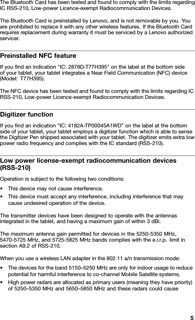 Page 5 of Wistron TP00045A1TC Tablet (PAD) Computer User Manual manual regulatory compliance