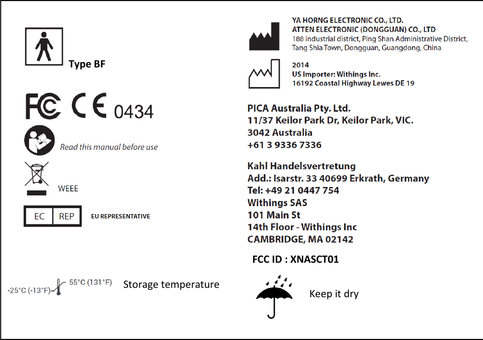 Type BFStorage temperatureFCC ID : XNASCT01Keep it dry