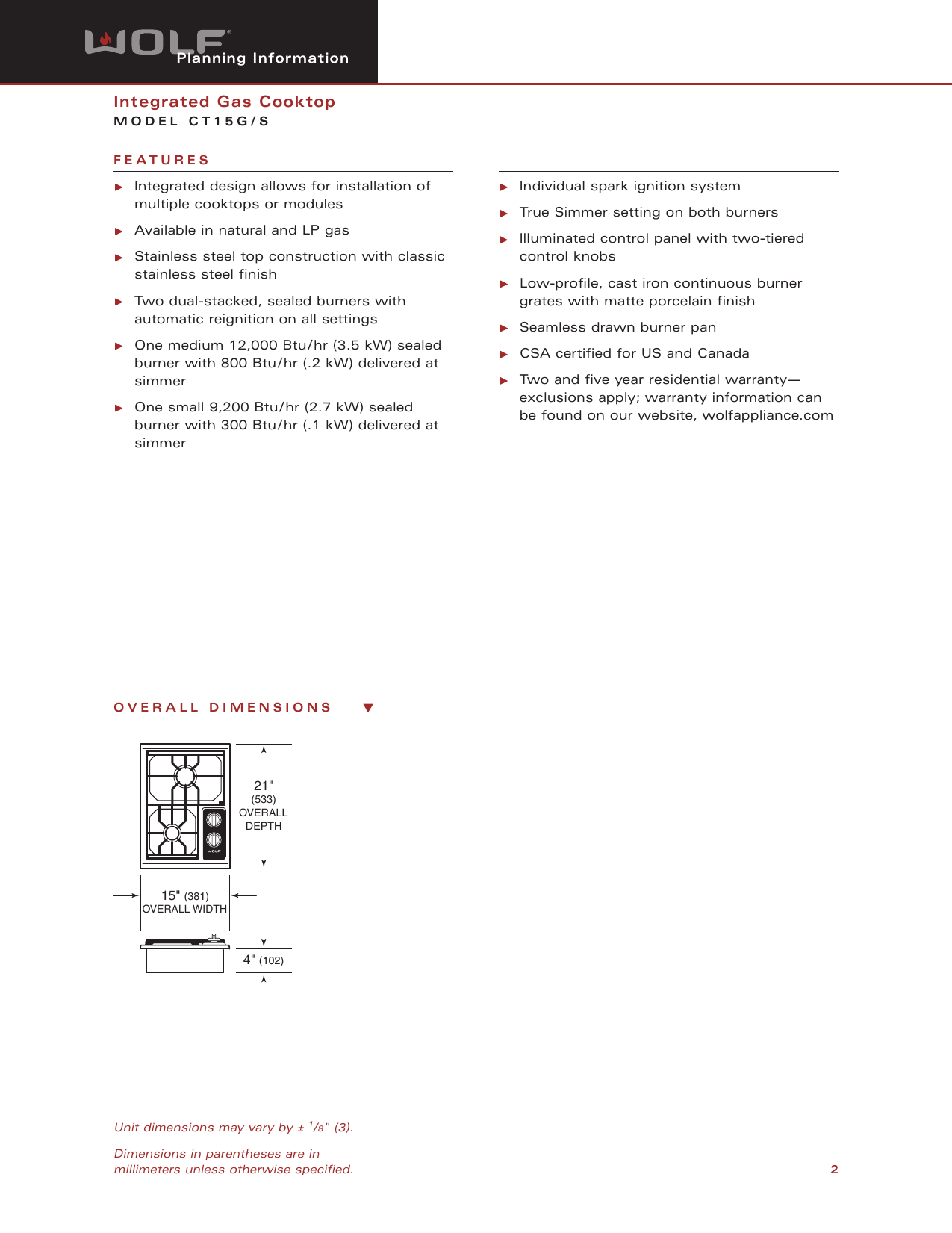 Page 2 of 6 - Wolf Wolf-Ct15G-S-Users-Manual-  Wolf-ct15g-s-users-manual