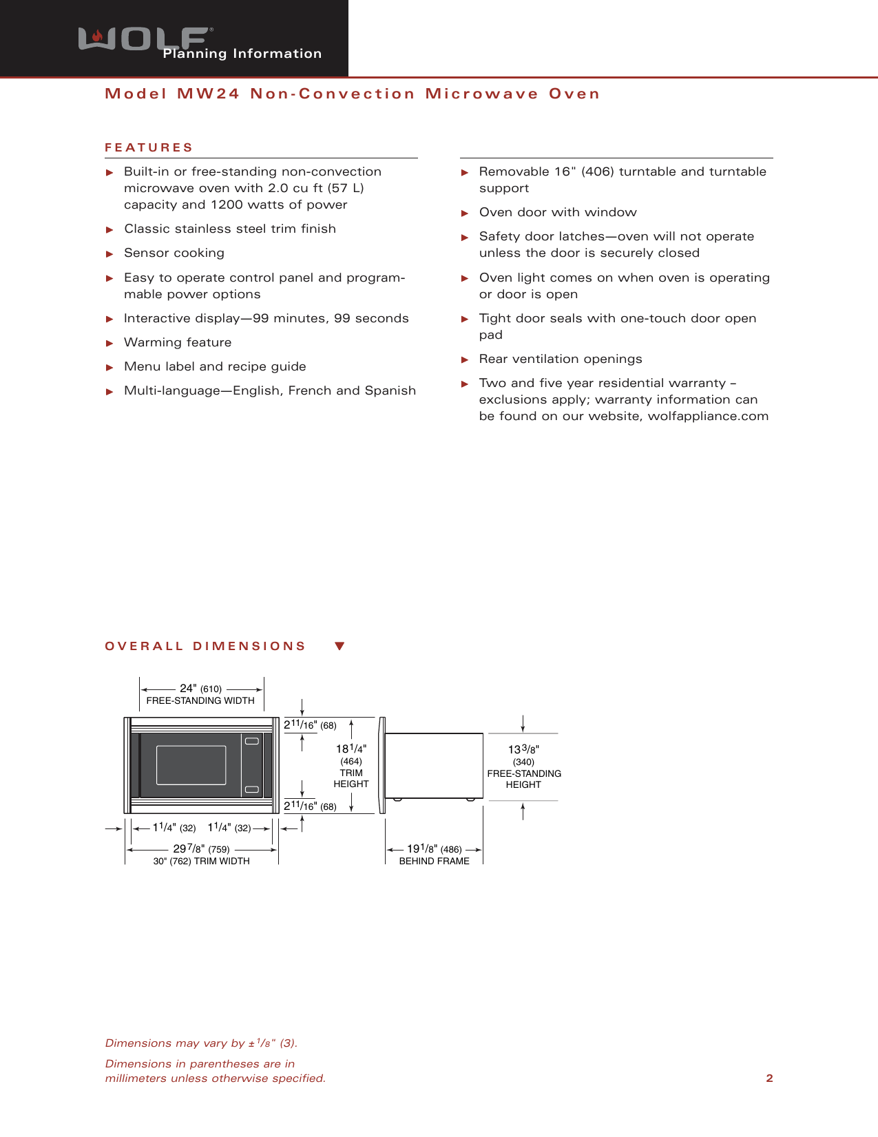 Page 2 of 6 - Wolf Wolf-Mw24-Users-Manual- Web MW24 Microwave_v6  Wolf-mw24-users-manual