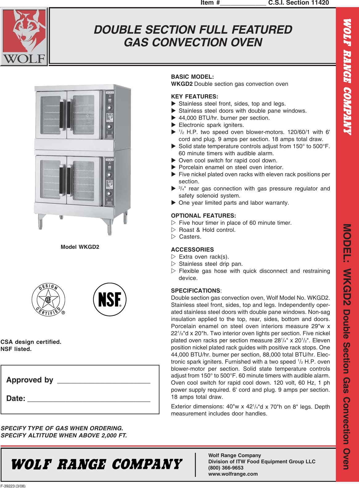 Page 1 of 2 - Wolf Wolf-Wkgd2-Users-Manual- F-39223(3-08) WKGD2 Spec.pmd Wolf-wkgd2-users-manual