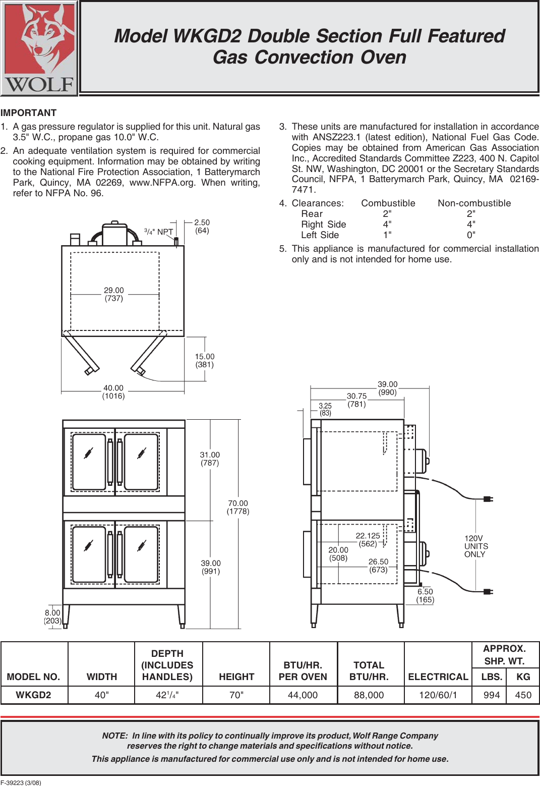 Page 2 of 2 - Wolf Wolf-Wkgd2-Users-Manual- F-39223(3-08) WKGD2 Spec.pmd Wolf-wkgd2-users-manual
