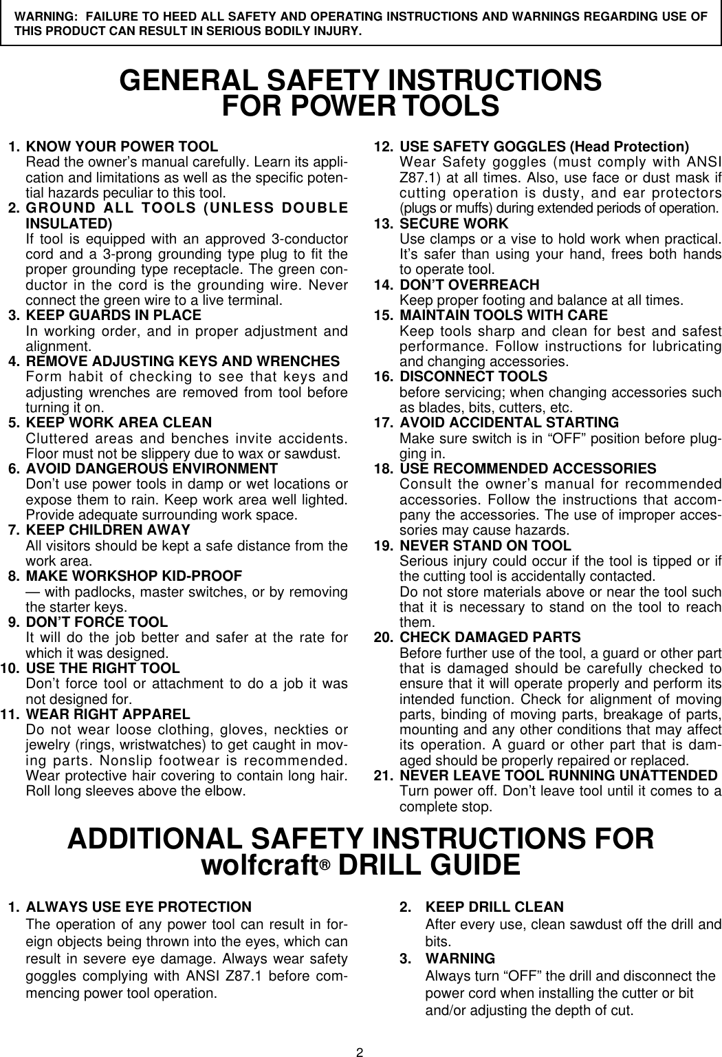 Page 2 of 12 - Wolfcraft Wolfcraft-4525-Users-Manual- RTD10000193AA Com  Wolfcraft-4525-users-manual