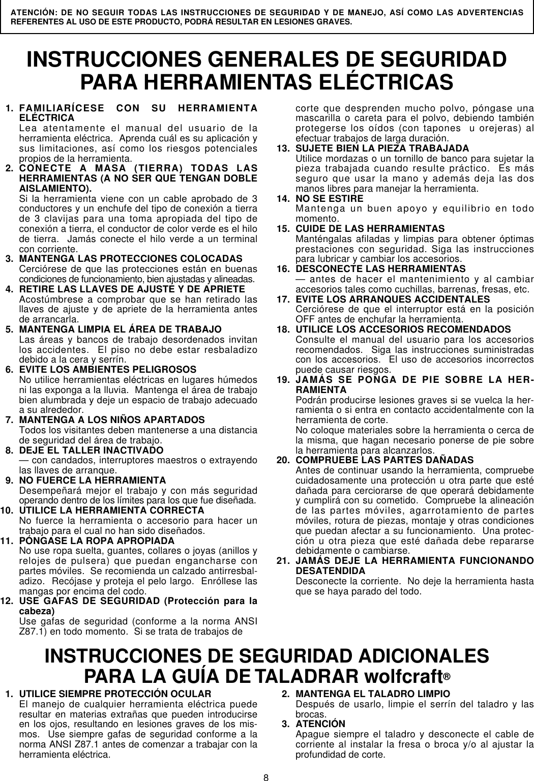 Page 8 of 12 - Wolfcraft Wolfcraft-4525-Users-Manual- RTD10000193AA Com  Wolfcraft-4525-users-manual