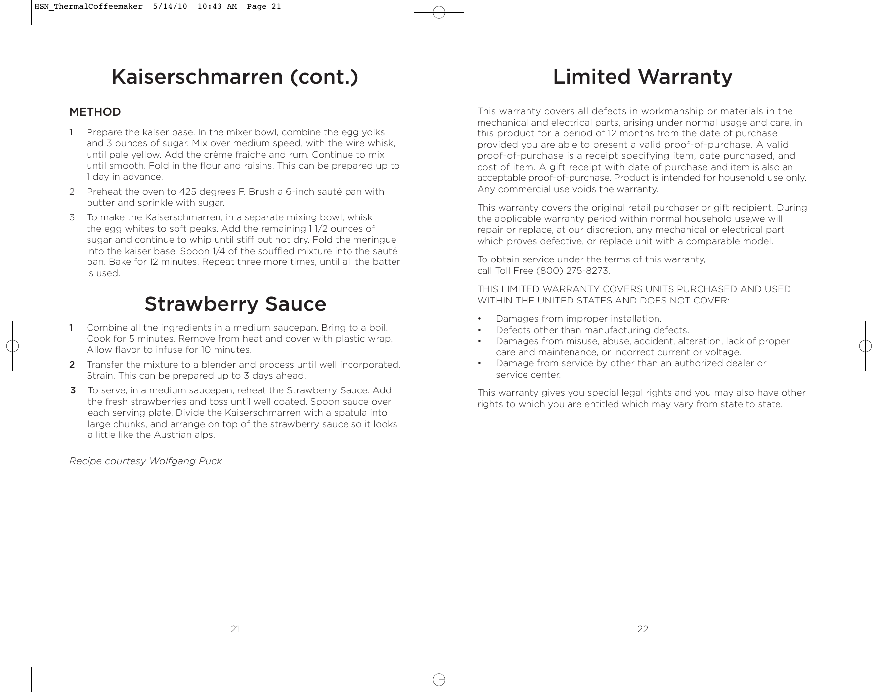 Page 12 of 12 - Wolfgang-Puck Wolfgang-Puck-Wolfgang-Puck-Coffeemaker--Bcm00020-Users-Manual- HSN_ThermalCoffeemaker  Wolfgang-puck-wolfgang-puck-coffeemaker--bcm00020-users-manual