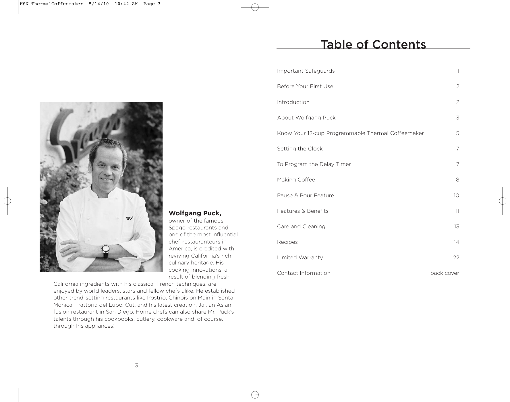 Page 3 of 12 - Wolfgang-Puck Wolfgang-Puck-Wolfgang-Puck-Coffeemaker--Bcm00020-Users-Manual- HSN_ThermalCoffeemaker  Wolfgang-puck-wolfgang-puck-coffeemaker--bcm00020-users-manual