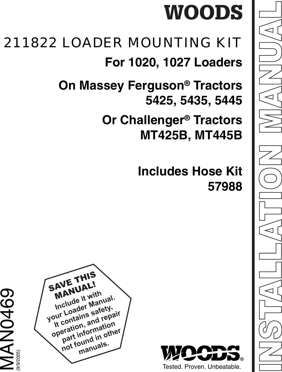 Woods Equipment 211822 Users Manual 21822 Loader Mounting Kit (1020/