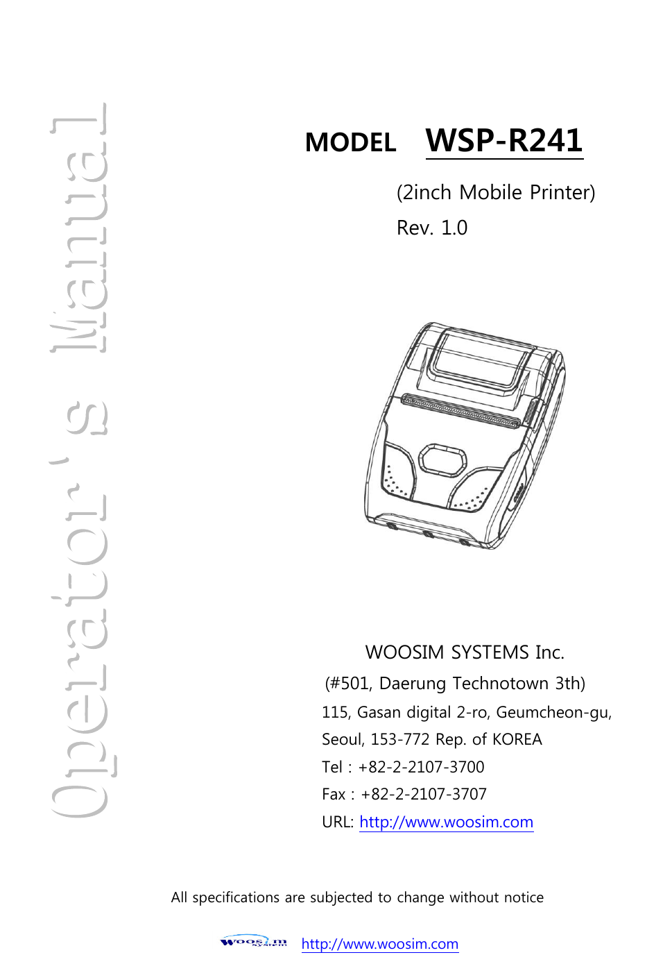 Woosim System WSP-R241 Mobile Printer User Manual