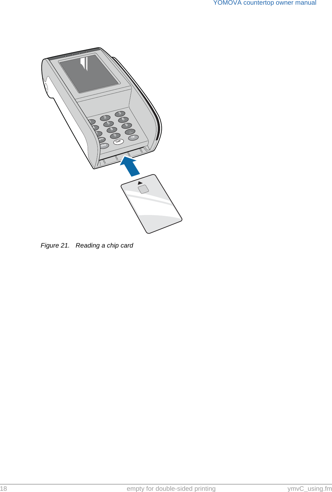 YOMOVA countertop owner manual18 empty for double-sided printing ymvC_using.fmFigure 21. Reading a chip card369.OK2580Corr147StopMenu