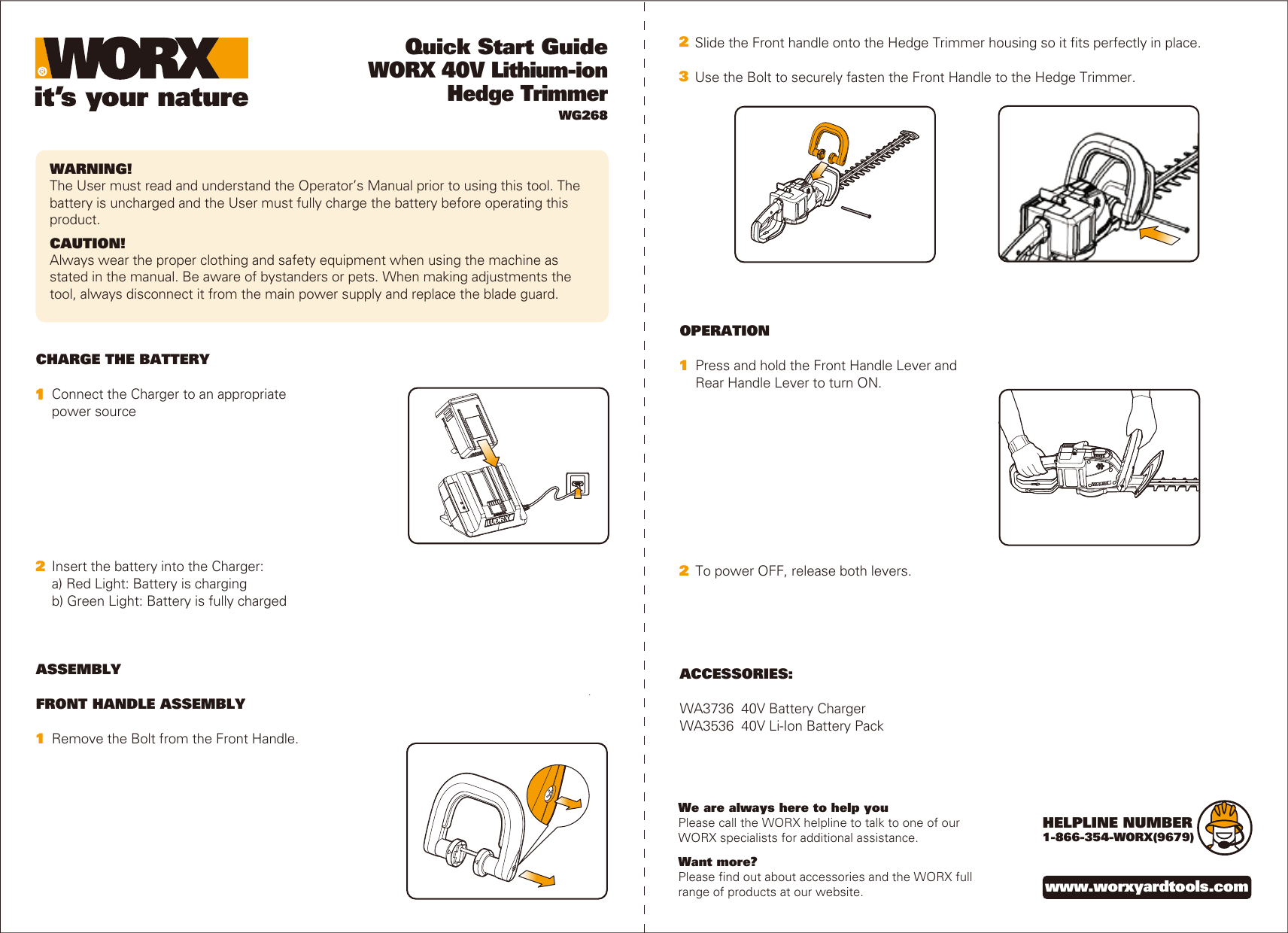 Worx Tools Trimmer Wa3536 Users Manual WG268 QSG EN FR ES 120618