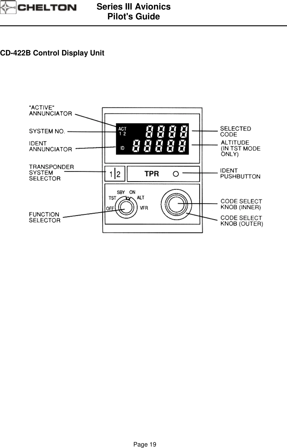 Series III AvionicsPilot&apos;s Guide                                                                                                                                          Page 19CD-422B Control Display Unit