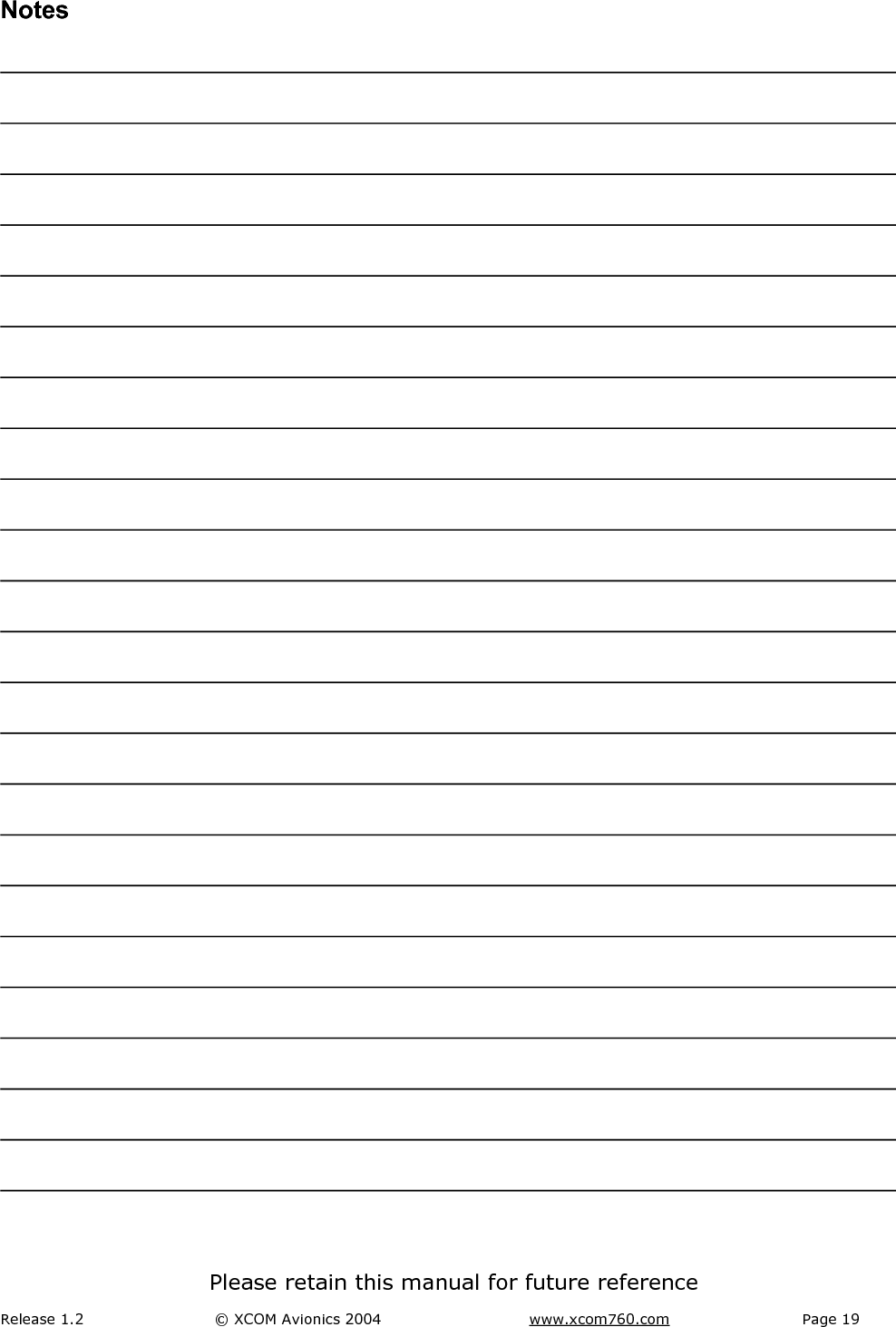 Release 1.2  &copy; XCOM Avionics 2004       www.xcom760.com Page 20                