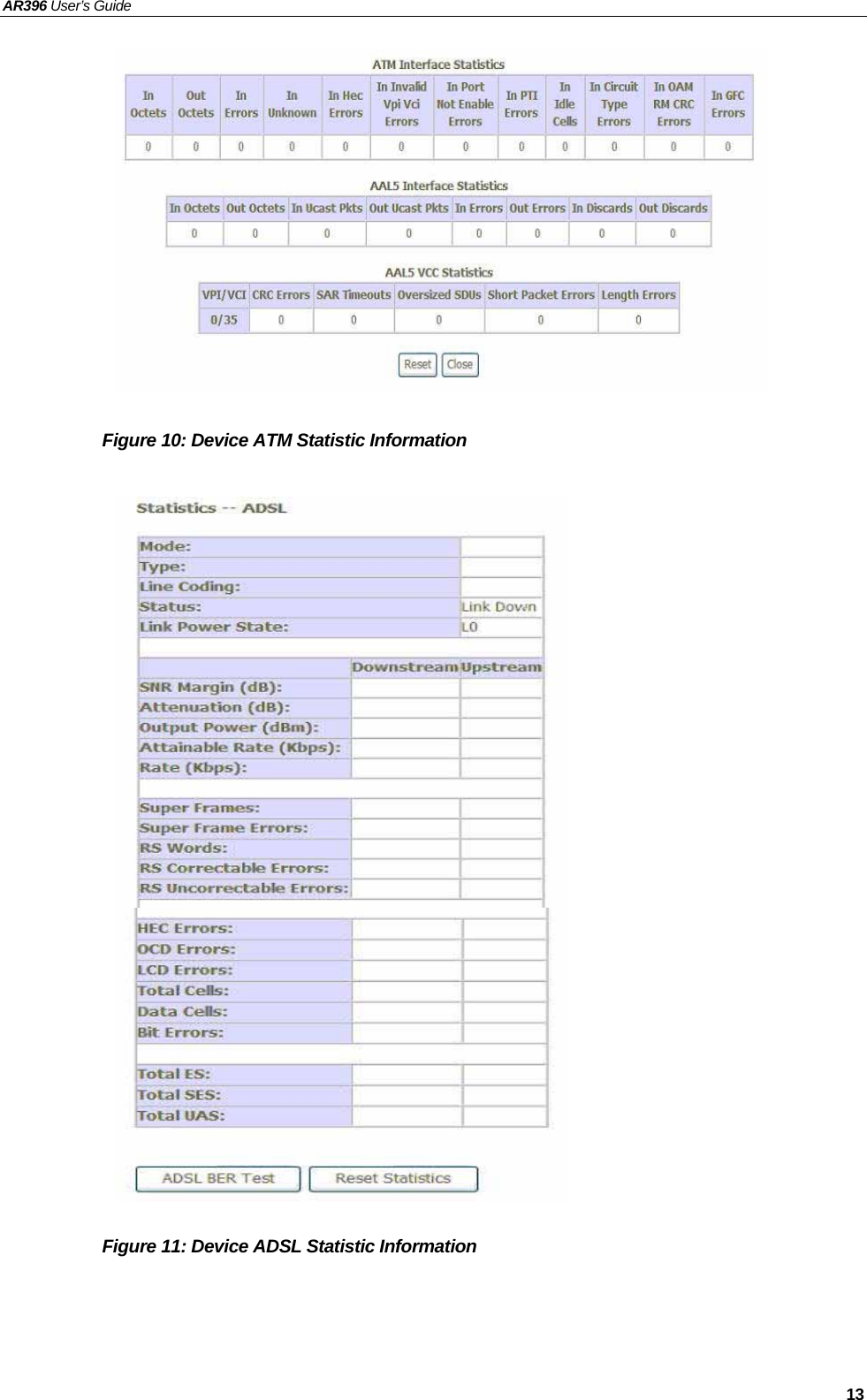 AR396 User’s Guide   13             Figure 10: Device ATM Statistic Information                           Figure 11: Device ADSL Statistic Information     