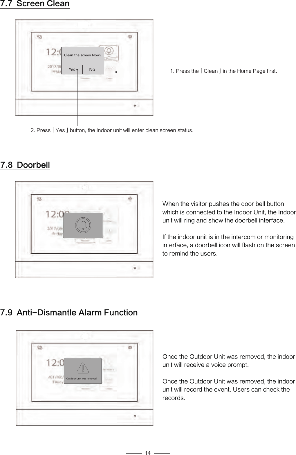 4DSFFO$MFBO)RKGTZNKYIXKKT4U]%?KY 4U 1SFTTUIFȪ$MFBOȫJOUIF)PNF1BHFGJSTU1SFTTȪ:FTȫCVUUPOUIF*OEPPSVOJUXJMMFOUFSDMFBOTDSFFOTUBUVT8IFOUIFWJTJUPSQVTIFTUIFEPPSCFMMCVUUPOXIJDIJTDPOOFDUFEUPUIF*OEPPS6OJUUIF*OEPPSVOJUXJMMSJOHBOETIPXUIFEPPSCFMMJOUFSGBDF*GUIFJOEPPSVOJUJTJOUIFJOUFSDPNPSNPOJUPSJOHJOUFSGBDFBEPPSCFMMJDPOXJMMGMBTIPOUIFTDSFFOUPSFNJOEUIFVTFST%PPSCFMM0ODFUIF0VUEPPS6OJUXBTSFNPWFEUIFJOEPPSVOJUXJMMSFDFJWFBWPJDFQSPNQU0ODFUIF0VUEPPS6OJUXBTSFNPWFEUIFJOEPPSVOJUXJMMSFDPSEUIFFWFOU6TFSTDBODIFDLUIFSFDPSET"OUJ%JTNBOUMF"MBSN'VODUJPOOutdoor Unit was removed