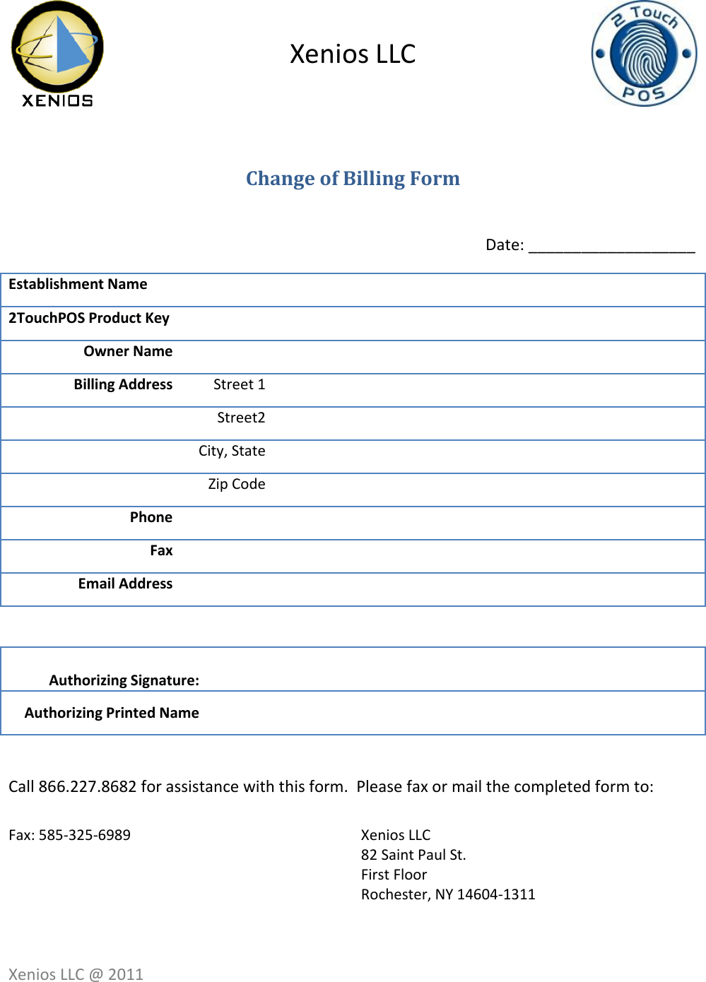 Page 1 of 1 - Change Of Billing Form