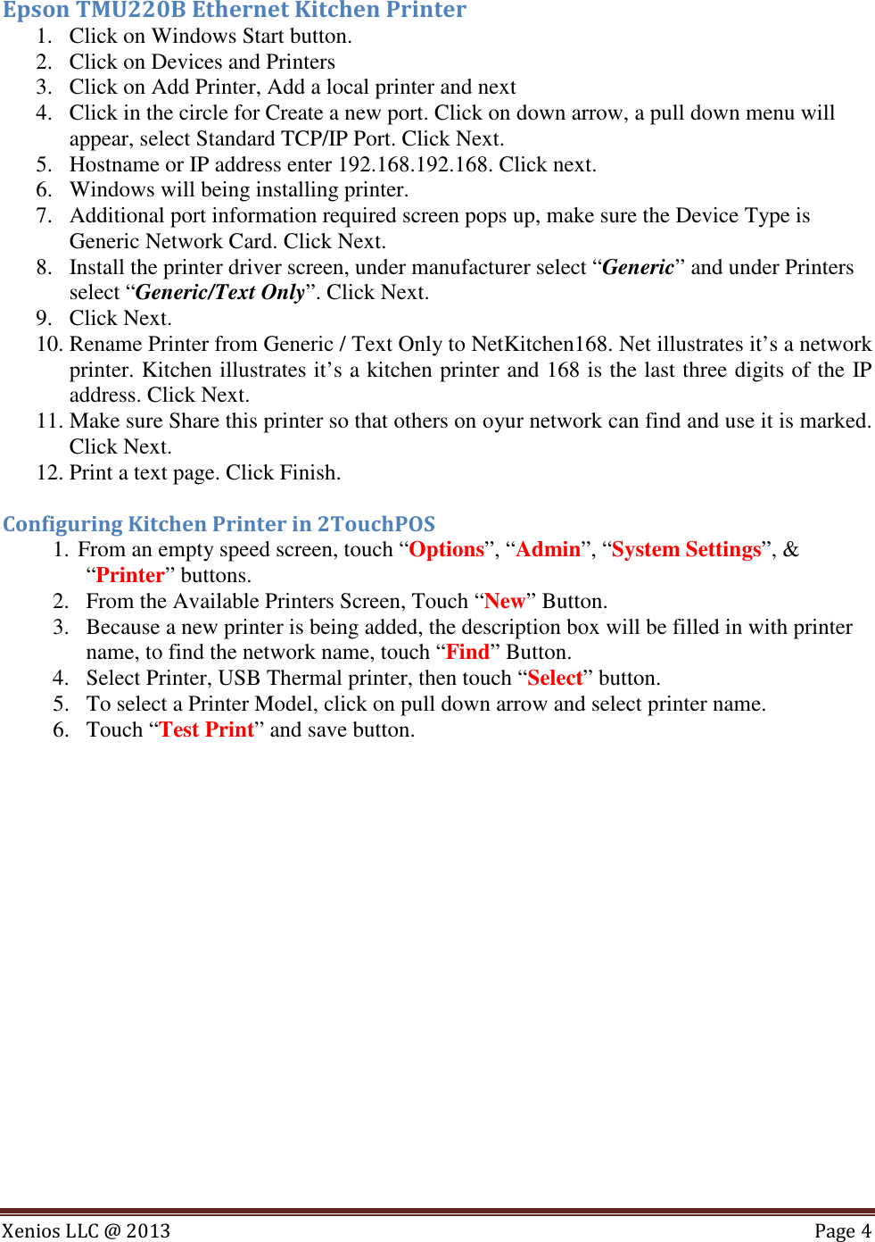 Page 4 of 4 - Installing Epson Kitchen Printer Quick Referencex  Reference