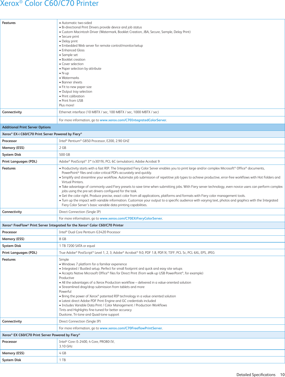 Page 10 of 11 - Xerox Xerox-Color-C60-C70-Specifications- Color C60/C70  Xerox-color-c60-c70-specifications