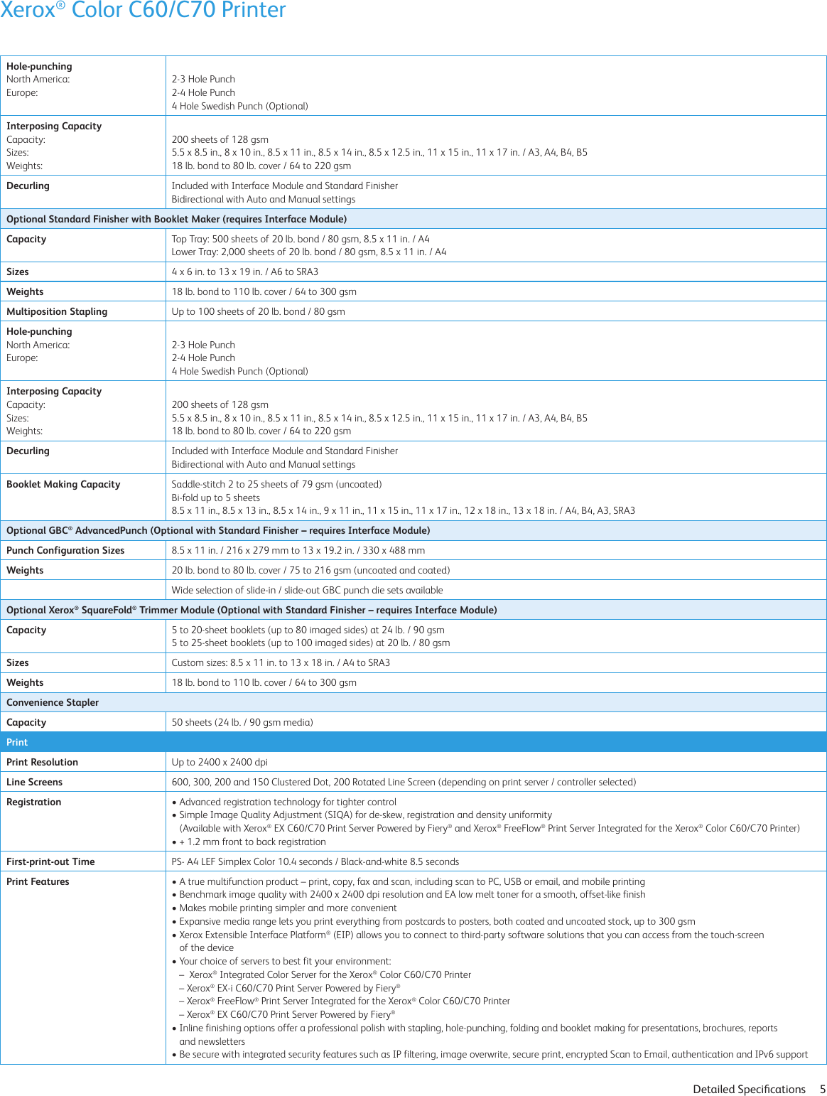 Page 5 of 11 - Xerox Xerox-Color-C60-C70-Specifications- Color C60/C70  Xerox-color-c60-c70-specifications