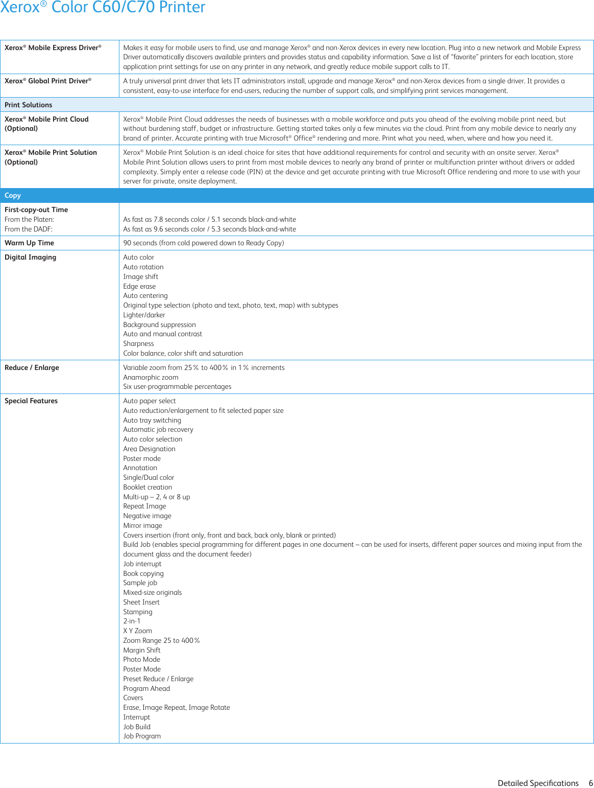 Page 6 of 11 - Xerox Xerox-Color-C60-C70-Specifications- Color C60/C70  Xerox-color-c60-c70-specifications