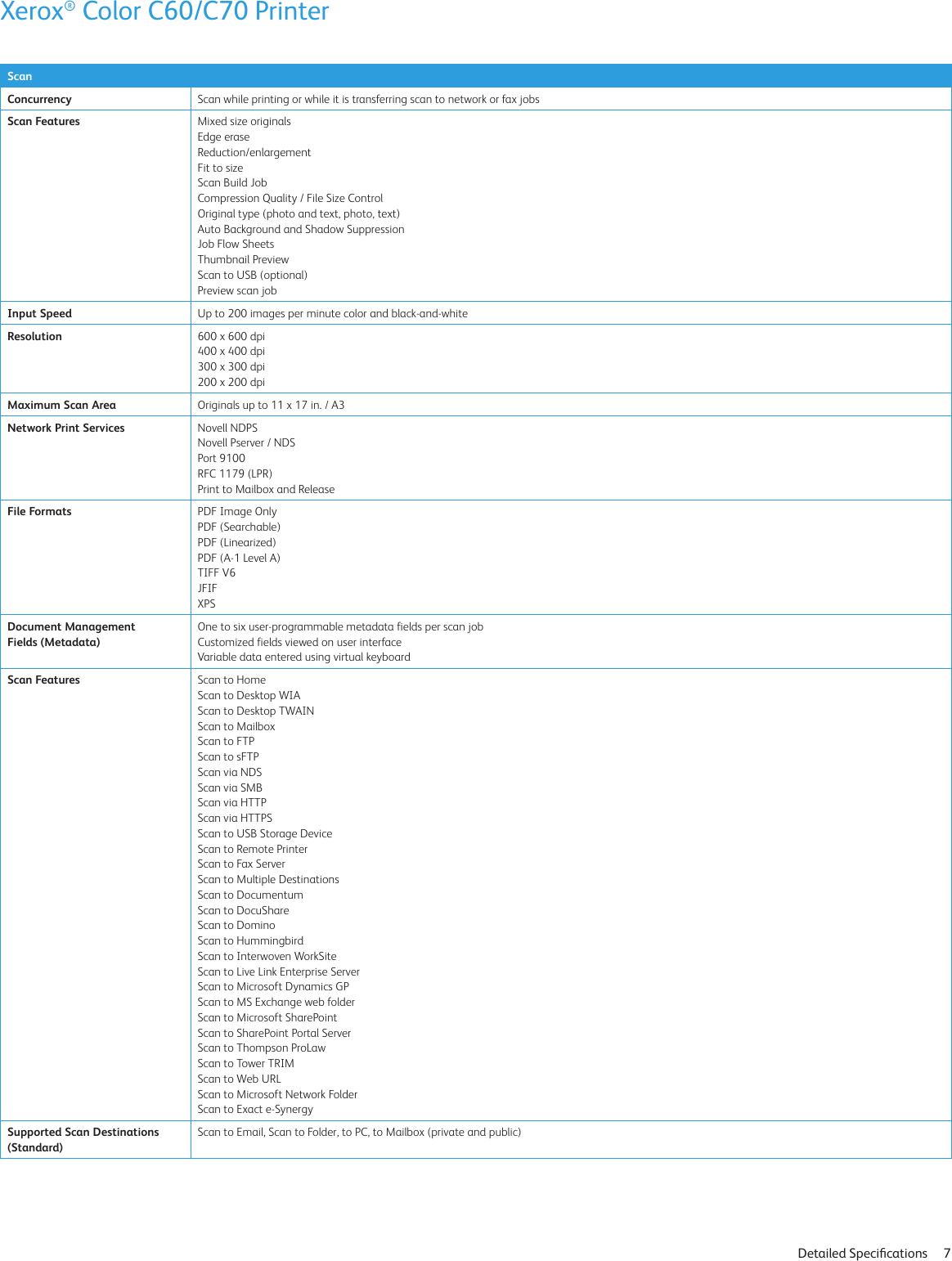 Page 7 of 11 - Xerox Xerox-Color-C60-C70-Specifications- Color C60/C70  Xerox-color-c60-c70-specifications