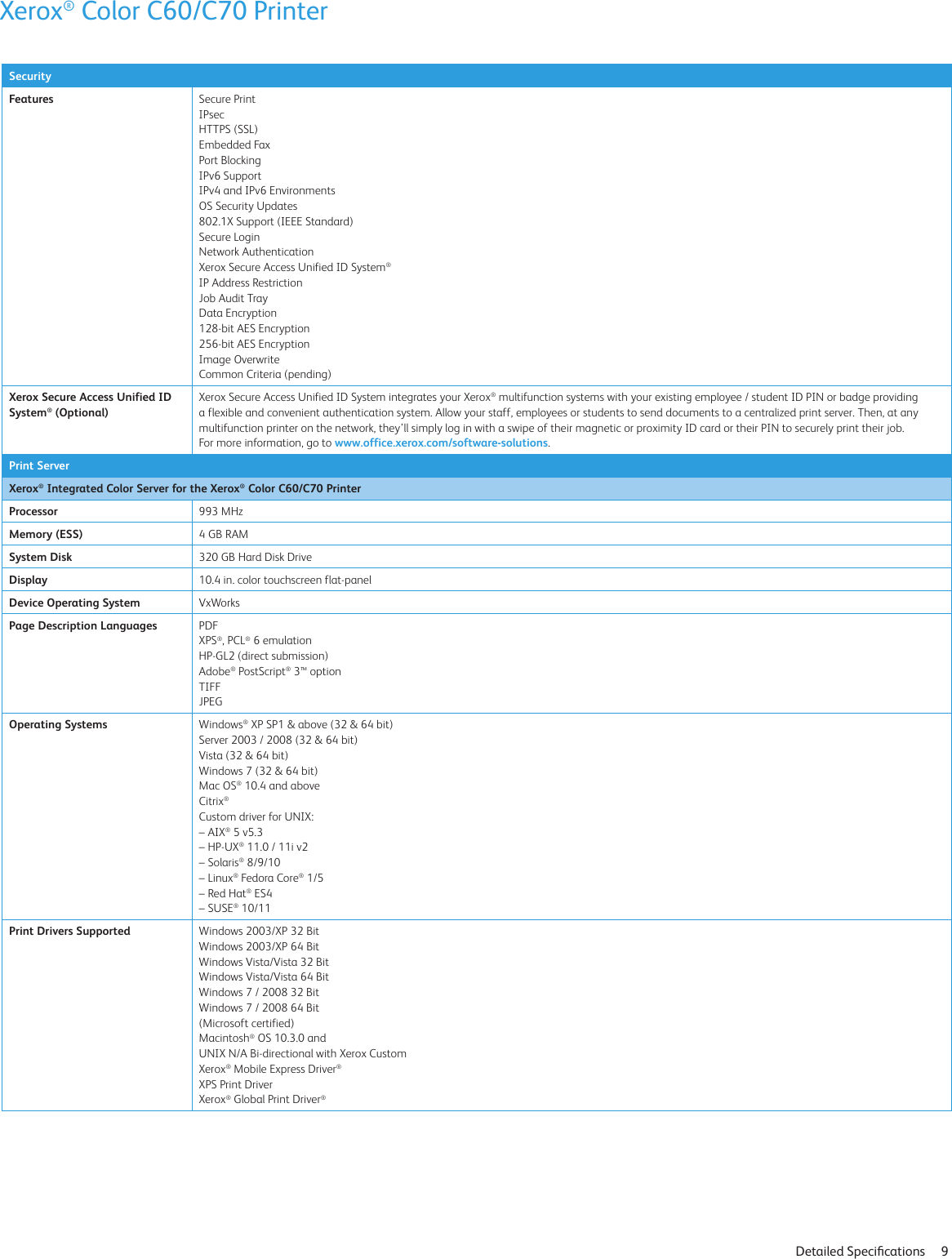 Page 9 of 11 - Xerox Xerox-Color-C60-C70-Specifications- Color C60/C70  Xerox-color-c60-c70-specifications