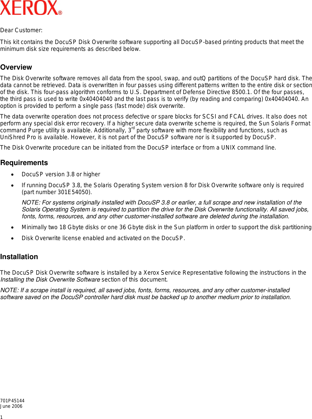 Page 1 of 8 - Xerox Xerox-Docutech-128-Highlight-Color-Installation-Guide- Dear XPPS Customer  Xerox-docutech-128-highlight-color-installation-guide