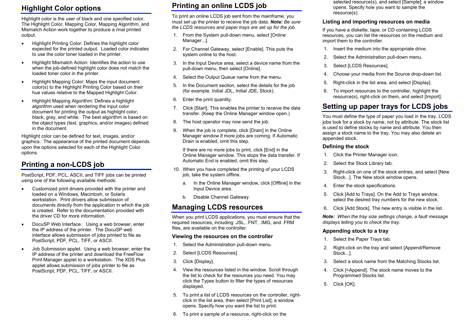 Page 1 of 2 - Xerox Xerox-Docutech-128-Highlight-Color-Quick-Guide- Highlight Color Options  Xerox-docutech-128-highlight-color-quick-guide
