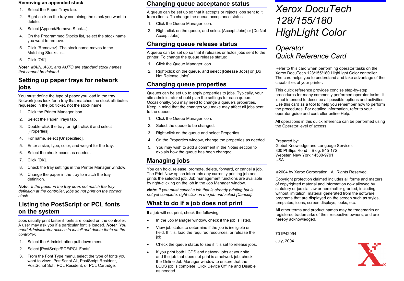 Page 2 of 2 - Xerox Xerox-Docutech-128-Highlight-Color-Quick-Guide- Highlight Color Options  Xerox-docutech-128-highlight-color-quick-guide
