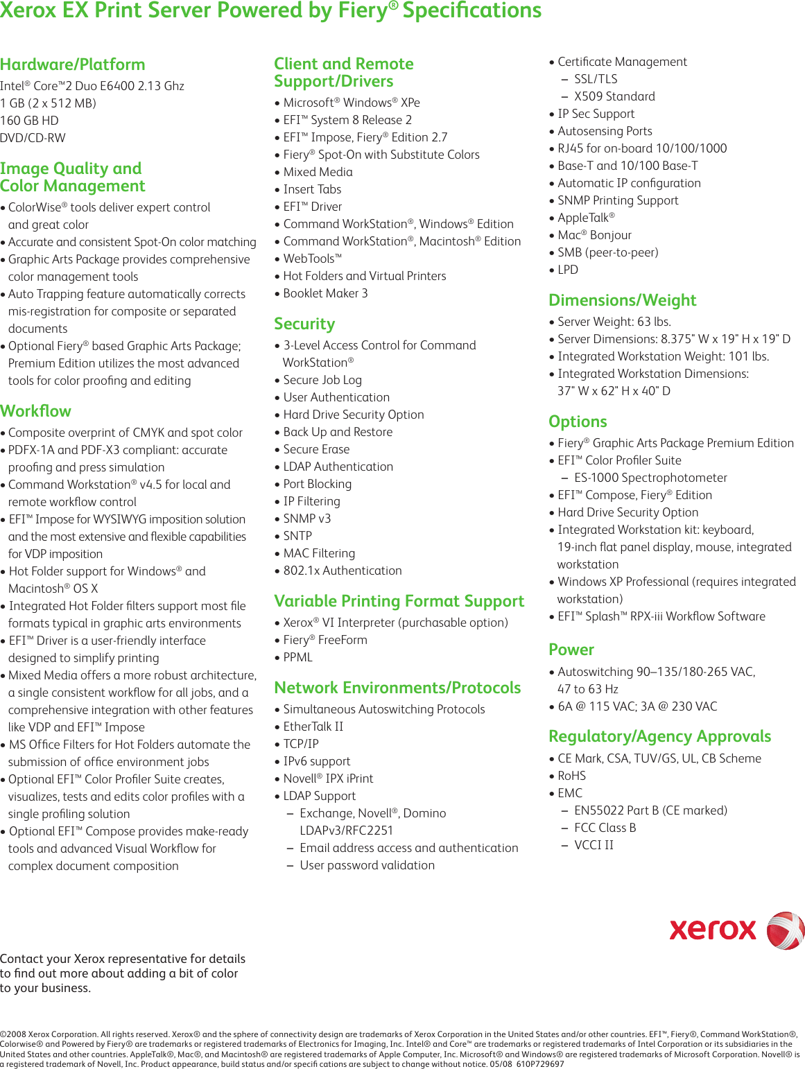 Page 2 of 2 - Xerox Xerox-Fiery-Ex700-Users-Manual- Specifications - EX Print Server Powered By Fiery® For The 700 Digital Color Press (PDF, 1.1 MB)  Xerox-fiery-ex700-users-manual