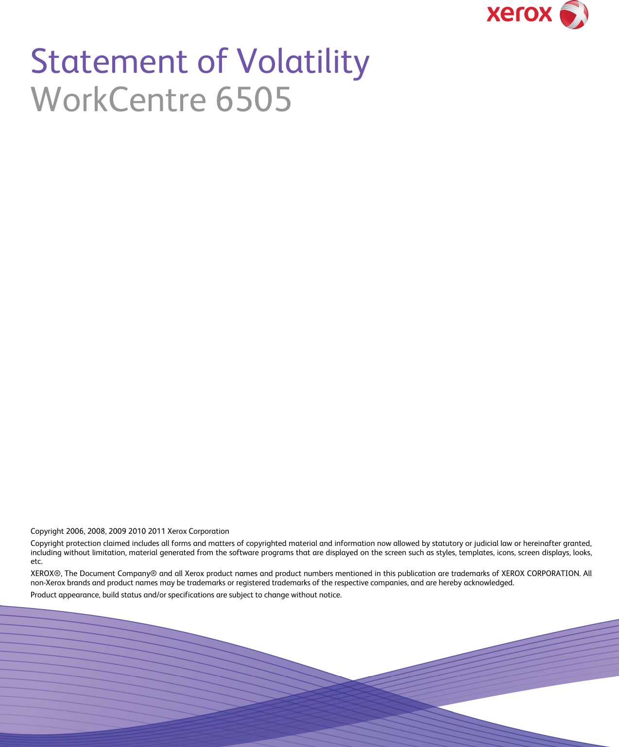 Page 1 of 6 - Xerox Xerox-Workcentre-6505-Users-Manual WorkCentre_6505_Statement_Of_Volatility