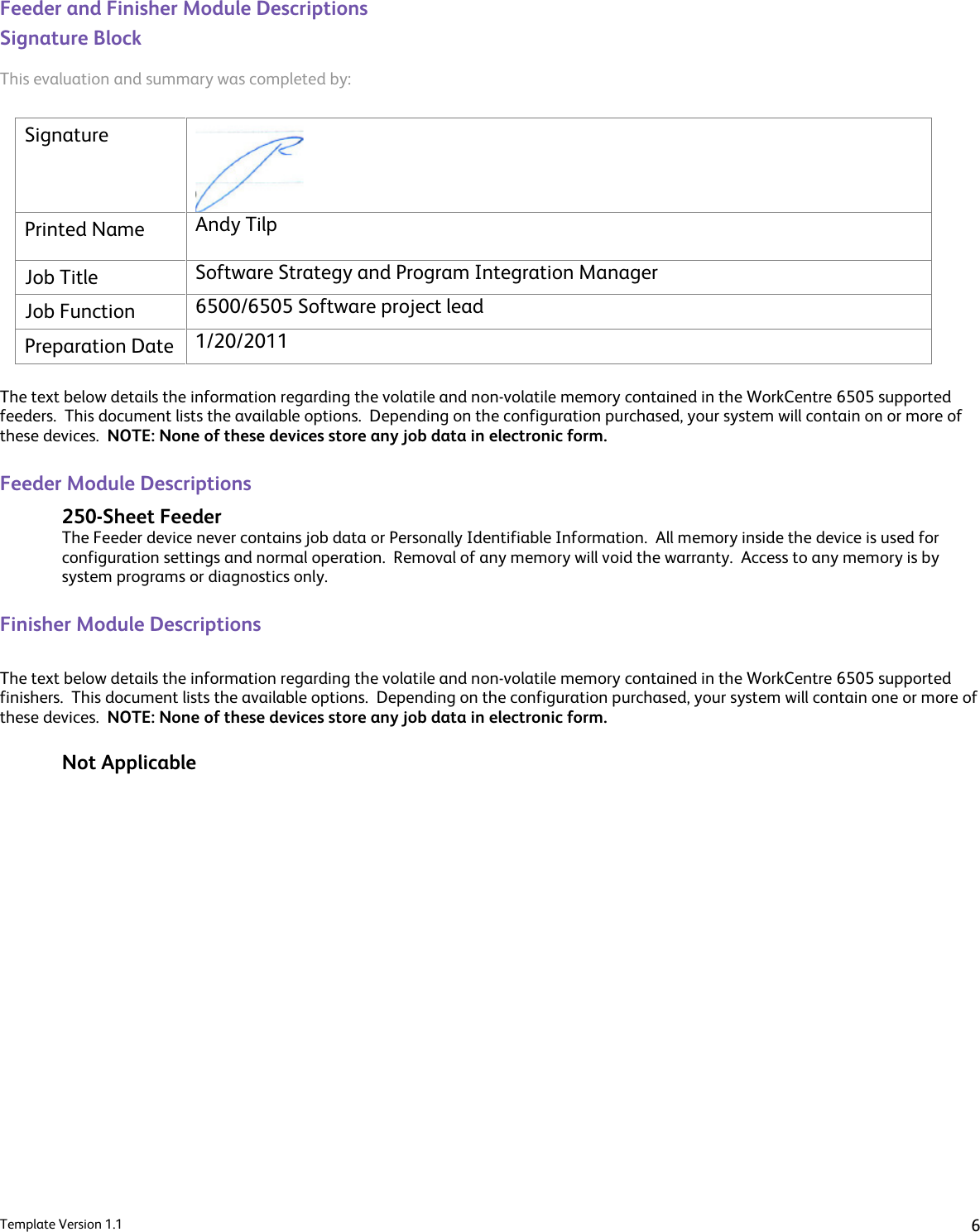 Page 6 of 6 - Xerox Xerox-Workcentre-6505-Users-Manual WorkCentre_6505_Statement_Of_Volatility