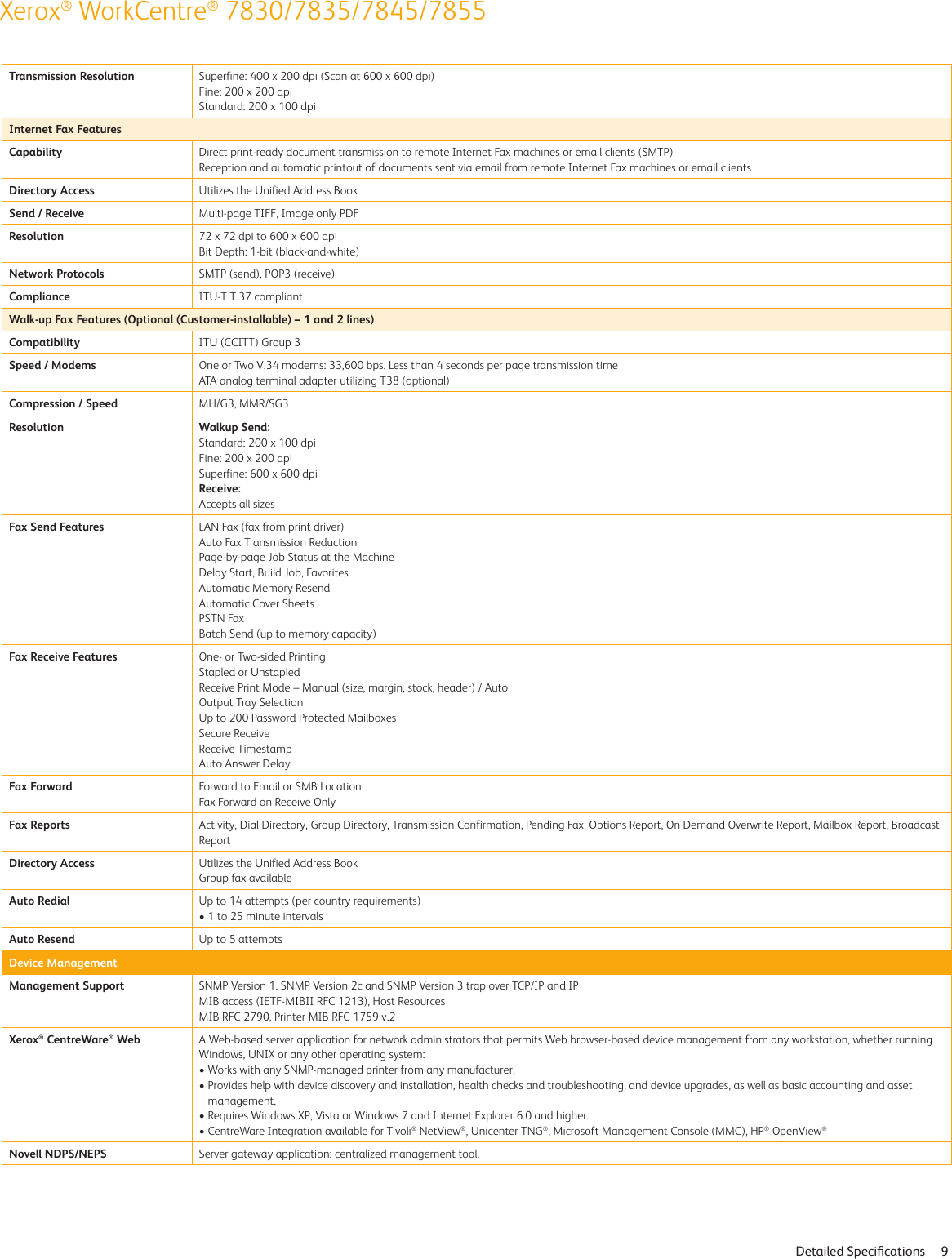 Page 9 of 11 - Xerox Xerox-Workcentre-7830-7835-7845-7855-Specifications- WorkCentre 7800 Series Multifunction Printer Xerox-workcentre-7830-7835-7845-7855-specifications