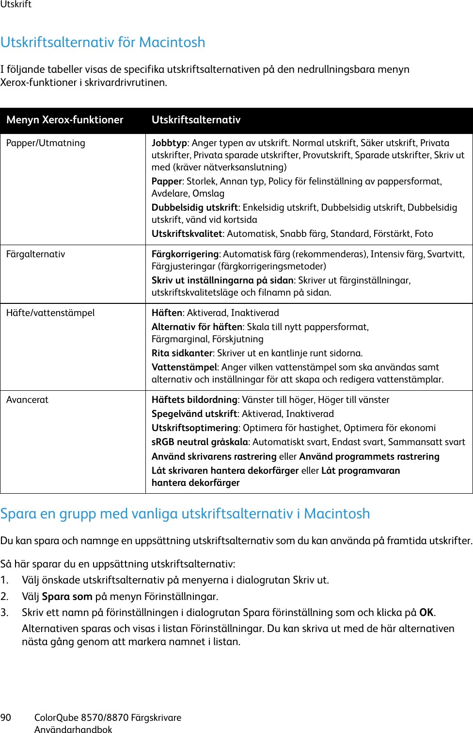 Xerox Printer 8570 8870 Users Manual Anvandarhandbok Till