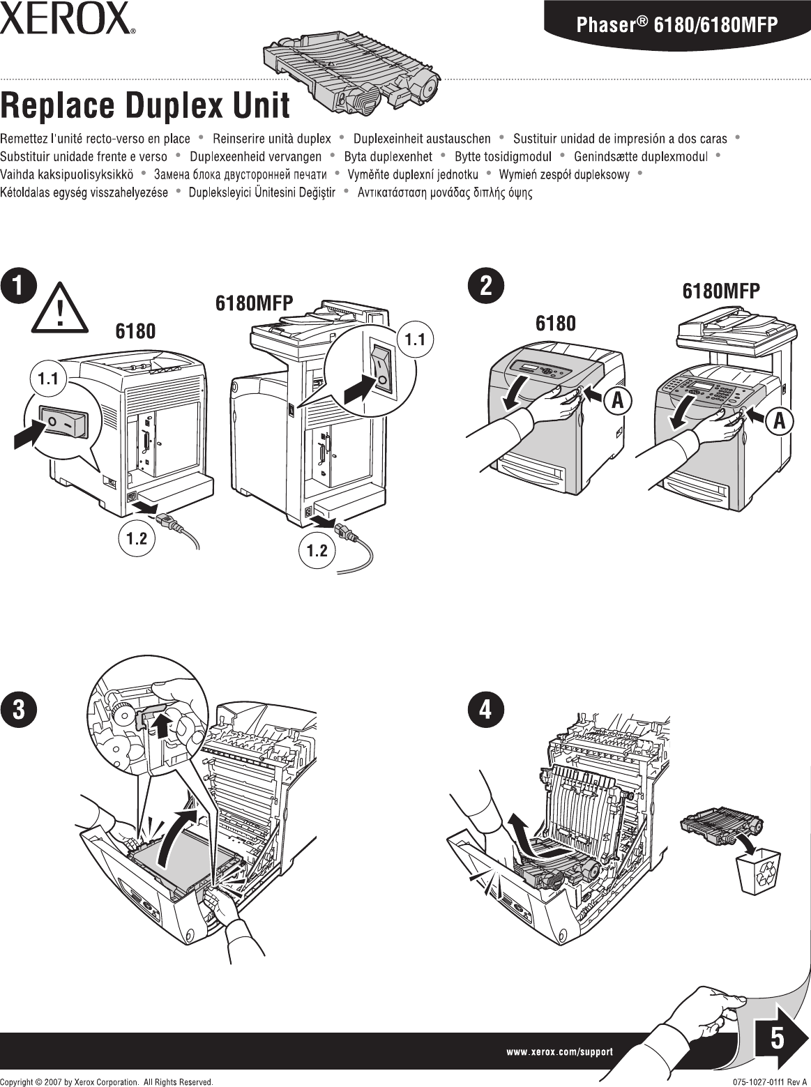 Xerox Haser 6180 6180MFP Replace Duplex Unit Instruction Sheet